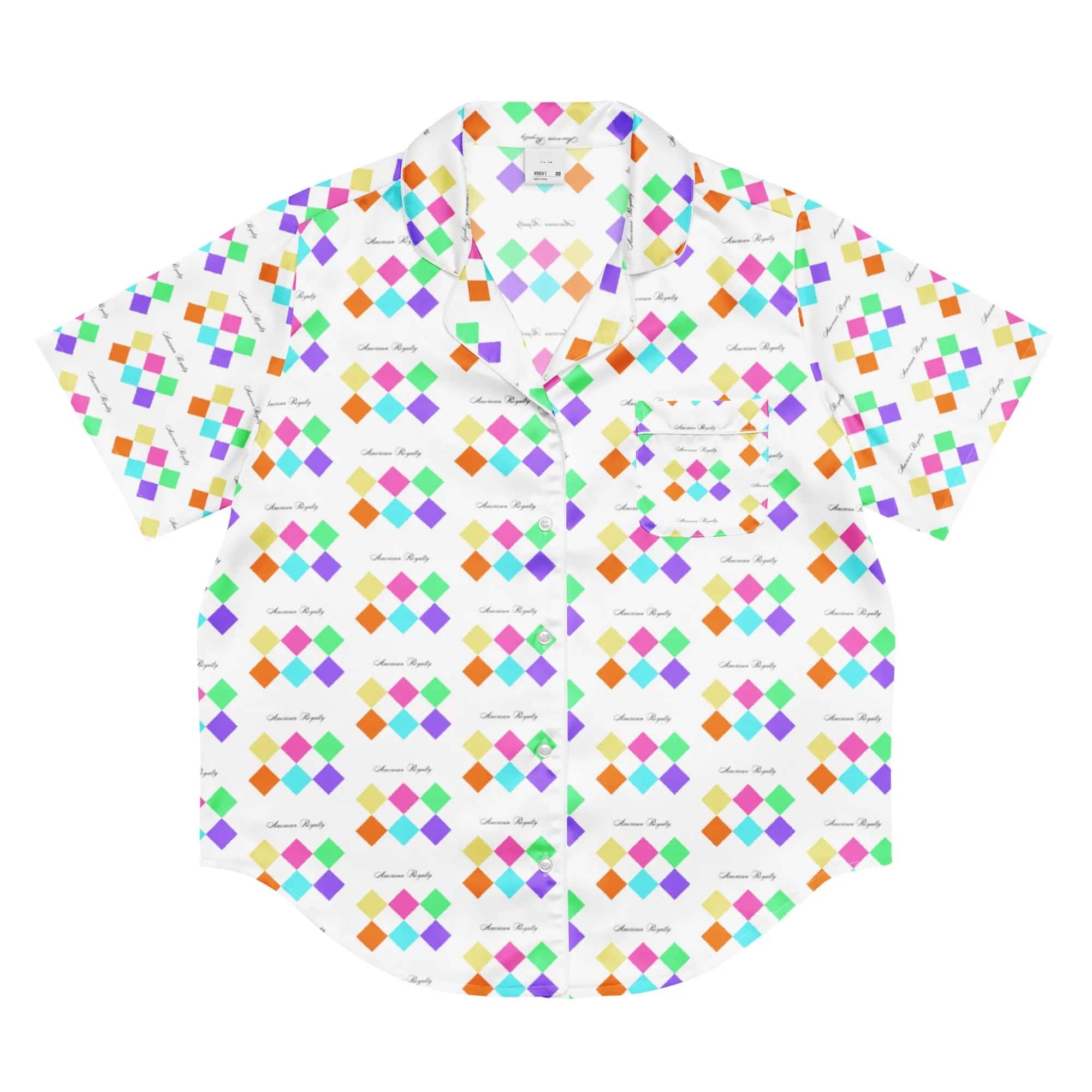 All-over print women’s short sleeve pajama top - American Royalty US